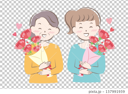 母の日にカーネーションをもらうお母さんとおばあちゃん 137991939