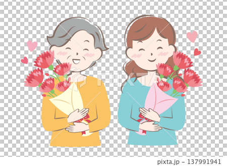 母の日にカーネーションをもらうお母さんとおばあちゃん 137991941