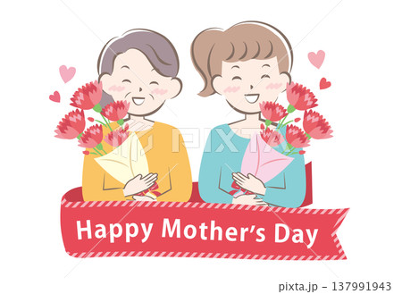 母の日にカーネーションをもらうお母さんとおばあちゃん　タイトル 137991943