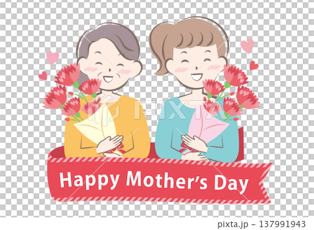 母の日にカーネーションをもらうお母さんとおばあちゃん　タイトル 137991943