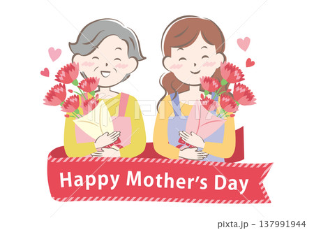 母の日にカーネーションをもらうお母さんとおばあちゃん　タイトル 137991944