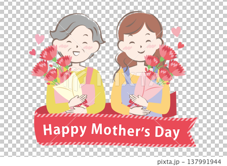 母の日にカーネーションをもらうお母さんとおばあちゃん　タイトル 137991944