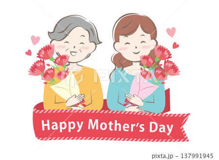 母の日にカーネーションをもらうお母さんとおばあちゃん タイトル 母の日にカーネーションをもらうお母さんとおばあちゃん タイトル 137991945