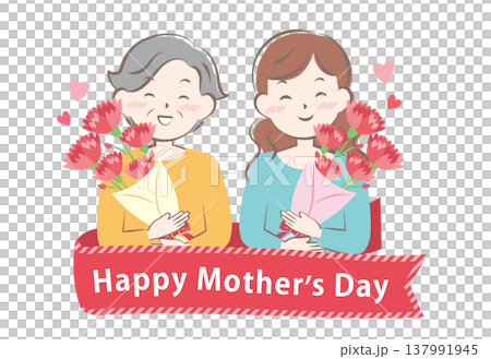 母の日にカーネーションをもらうお母さんとおばあちゃん タイトル 母の日にカーネーションをもらうお母さんとおばあちゃん タイトル 137991945