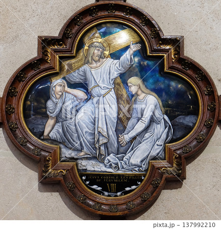 8th Stations of the Cross, Jesus meets the daughters of Jerusalem, St Francis Xavier's Church in Paris, France 137992210