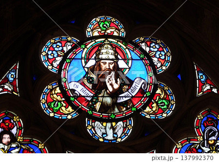 God the Father, stained glass window from Saint Germain-l'Auxerrois church in Paris, France God the Father, stained glass window from Saint Germain-l'Auxerrois church in Paris, France 137992370