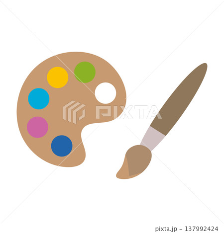 シンプルなパレットと筆のイラスト 絵画デザイン素材 137992424