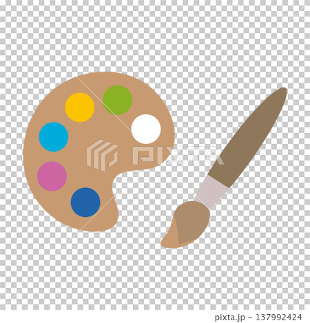 シンプルなパレットと筆のイラスト 絵画デザイン素材 137992424