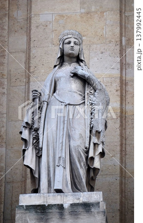 Saint Clotilde, statue on the portal of Saint Roch church in Paris, France Saint Clotilde, statue on the portal of Saint Roch church in Paris, France 137992445