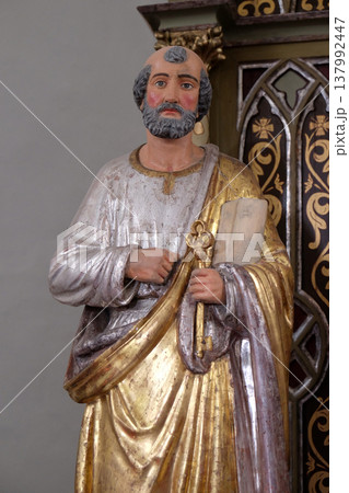 Statue of Apostle saint Peter on the altar of the Virgin Mary in the church of Saint Martin in Sveti Martin pod Okicem, Croatia Statue of Apostle saint Peter on the altar of the Virgin Mary in the church of Saint Martin in Sveti Martin pod Okicem, Croatia 137992447