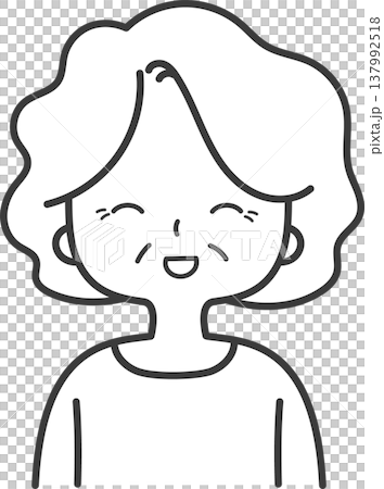 笑顔のシニア女性 シンプル線画イラスト　アイコン 137992518