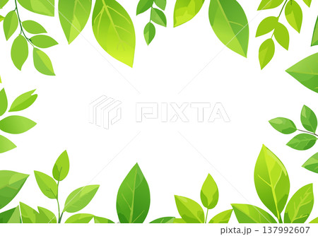 黒背景に映える鮮やかな緑の葉のフレーム、トロピカルなボタニカル・ボーダーの編集可能ベクター素材 137992607