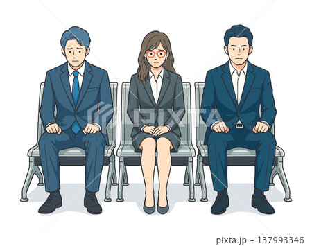 面接待機で緊張する就活生3人のイラスト（男女） 137993346