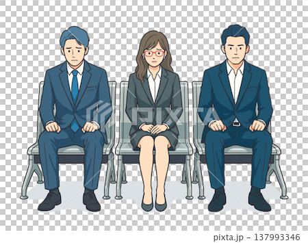 面接待機で緊張する就活生3人のイラスト（男女） 137993346