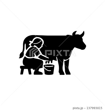 Traditional Dairy Cow Milking Icon 137993815