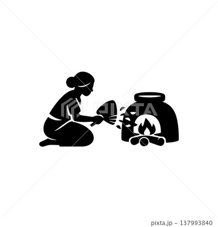 Traditional Hearth Fire Cooking Iconのイラスト素材 [137993840] - PIXTA