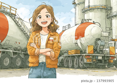 働く女性シリーズ：水素輸送を見守る女性スタッフ｜コンビナートで働くクリーンエネルギー物流のイメージ 137993905
