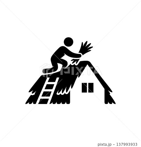 Traditional Thatched Roof Repair Icon 137993933
