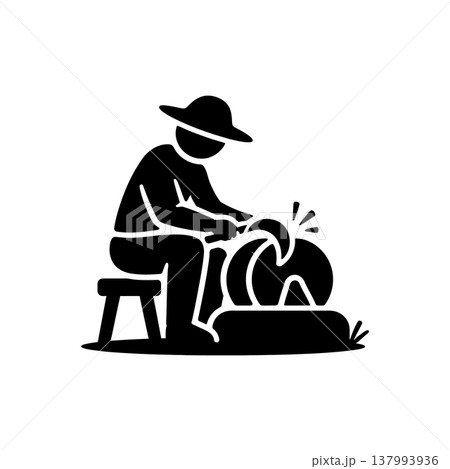 Sharpening Farm Scythe Tool Icon 137993936