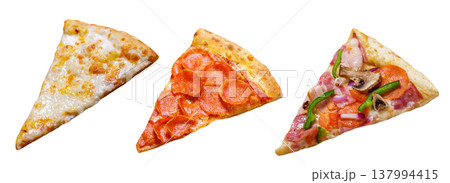 set of various slices of pizza isolated on white background set of various slices of pizza isolated on white background 137994415