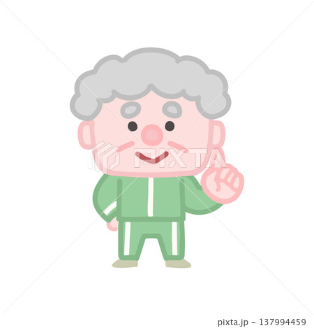 体操服を着た可愛い高齢者男性の運動イラストセット 137994459