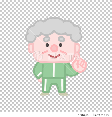 体操服を着た可愛い高齢者男性の運動イラストセット 137994459