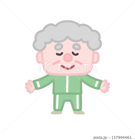 体操服を着た可愛い高齢者男性の運動イラストセット 137994461