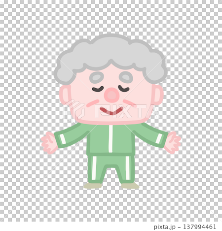 体操服を着た可愛い高齢者男性の運動イラストセット 137994461