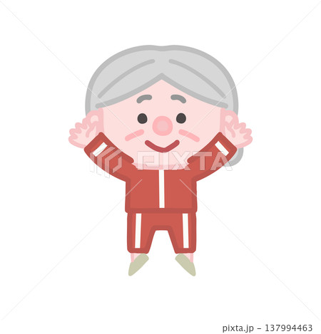 体操服を着た可愛い高齢者女性の運動イラストセット 体操服を着た可愛い高齢者女性の運動イラストセット 137994463