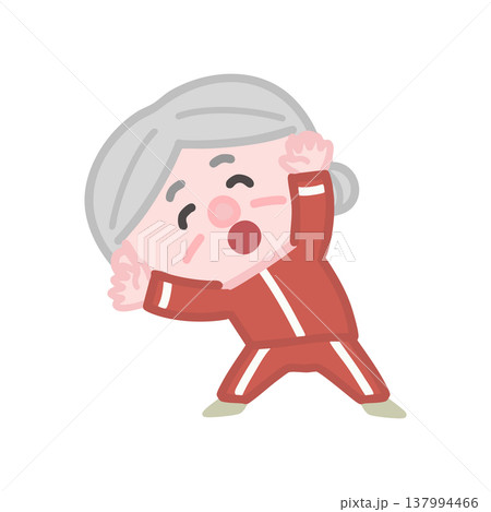 体操服を着た可愛い高齢者女性の運動イラストセット 体操服を着た可愛い高齢者女性の運動イラストセット 137994466