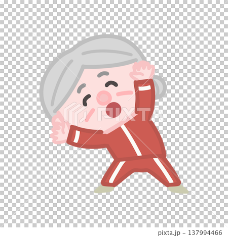 体操服を着た可愛い高齢者女性の運動イラストセット 体操服を着た可愛い高齢者女性の運動イラストセット 137994466