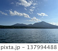 北海道 支笏湖のパノラマ絶景 澄んだ青空と山々の風景 137994488