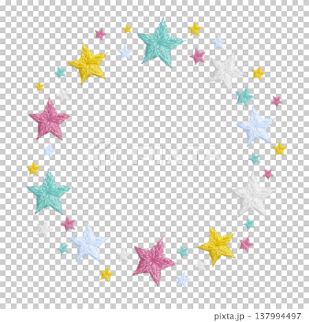 【パステルポップ星の丸フレーム】手刺繍イラスト素材 137994497