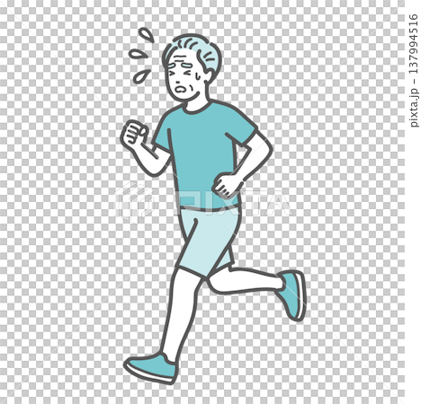 一幅插圖描繪了一位老年男子奔跑，汗流浹背，似乎很吃力（代表疲憊和謹慎）。 137994516