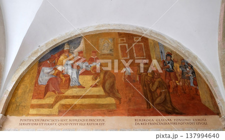 The frescoes with scenes from the life of St. Francis of Assisi, cloister of the Franciscan monastery of the Friars Minor in Dubrovnik, Croatia The frescoes with scenes from the life of St. Francis of Assisi, cloister of the Franciscan monastery of the Friars Minor in Dubrovnik, Croatia 137994640