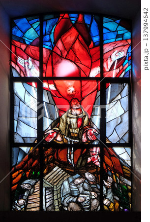 Canticle of the Sun by Saint Francis of Assisi, stained glass window by Sieger Koder in the Chapel of St. Francis in Ellwangen, Germany 137994642