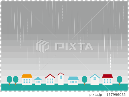 梅雨の街並みの背景フレーム 137996083