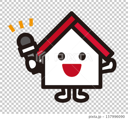 マイクを持っている家のキャラクターのイラスト マイクを持っている家のキャラクターのイラスト 137996090