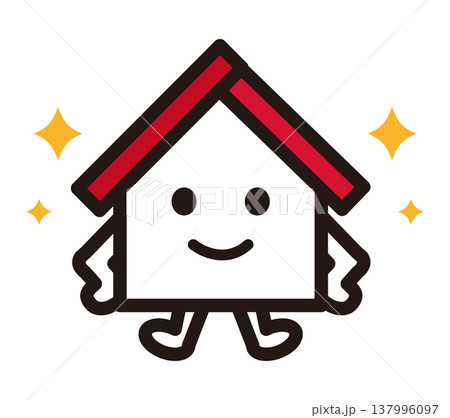 満足そうな笑顔の家のキャラクターのイラスト 満足そうな笑顔の家のキャラクターのイラスト 137996097