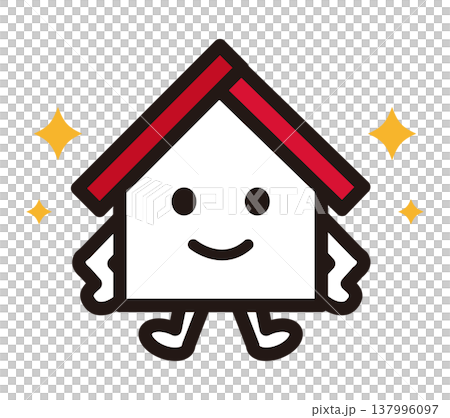 満足そうな笑顔の家のキャラクターのイラスト 満足そうな笑顔の家のキャラクターのイラスト 137996097