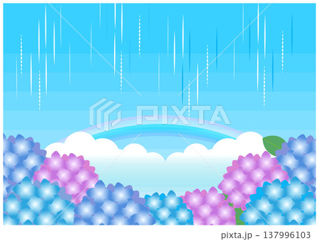 梅雨の紫陽花と虹の背景フレーム 梅雨の紫陽花と虹の背景フレーム 137996103
