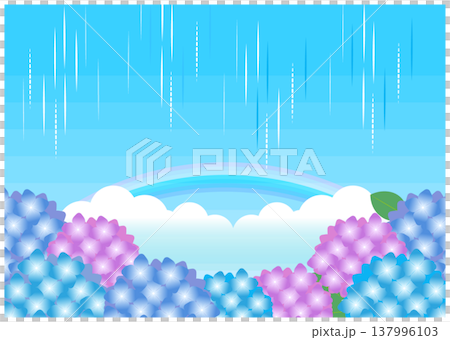 梅雨の紫陽花と虹の背景フレーム 梅雨の紫陽花と虹の背景フレーム 137996103