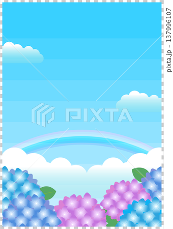 雨季繡球花和彩虹背景框 雨季繡球花和彩虹背景框 137996107