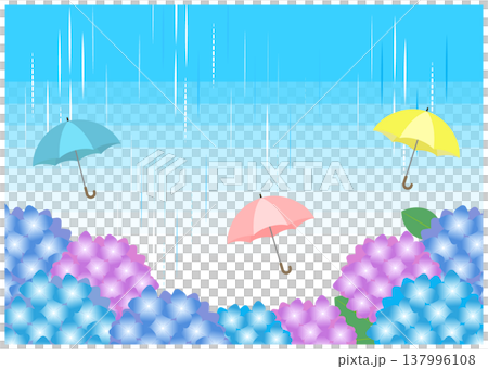 梅雨の紫陽花と傘の背景フレーム 137996108