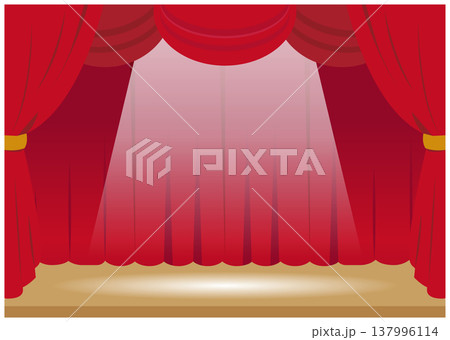 スポットライトに照らされた赤い幕の舞台イラスト 137996114