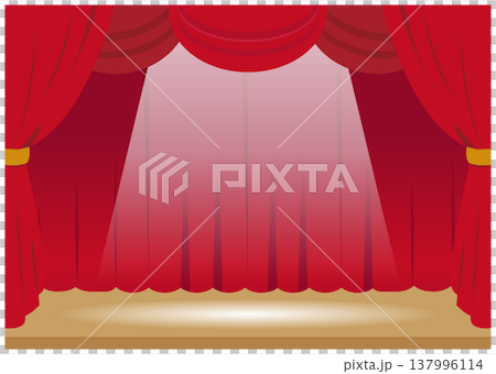スポットライトに照らされた赤い幕の舞台イラスト 137996114