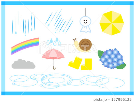 雨の日と梅雨のイラスト素材セット 137996123