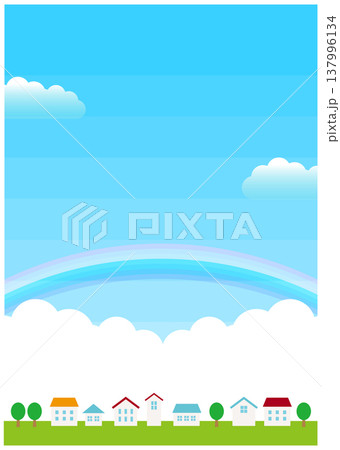 青空と虹と街並みの背景イラスト 青空と虹と街並みの背景イラスト 137996134