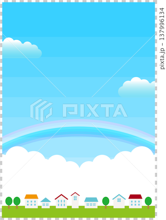青空と虹と街並みの背景イラスト 青空と虹と街並みの背景イラスト 137996134