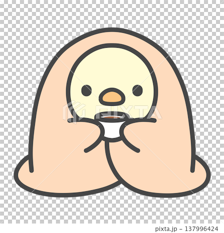 A hand-drawn illustration of a chick wrapped in a blanket, holding a cup, perfect for a relaxing winter break with coffee or tea. A hand-drawn illustration of a chick wrapped in a blanket, holding a cup, perfect for a relaxing winter break with coffee or tea. 137996424